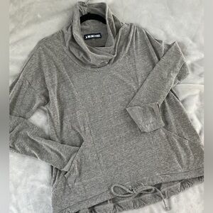 INK LOVE & PEACE Heather Grey Pullover Cowl Neck Knit Top w/Drawstring Hem